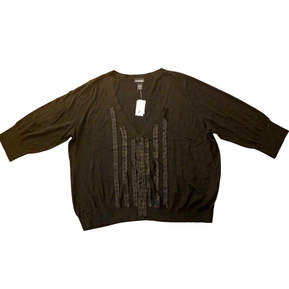 Lane Bryant 26/28 NWT Black soft pullover Top w beads accents. Artzy. Gothic Fun